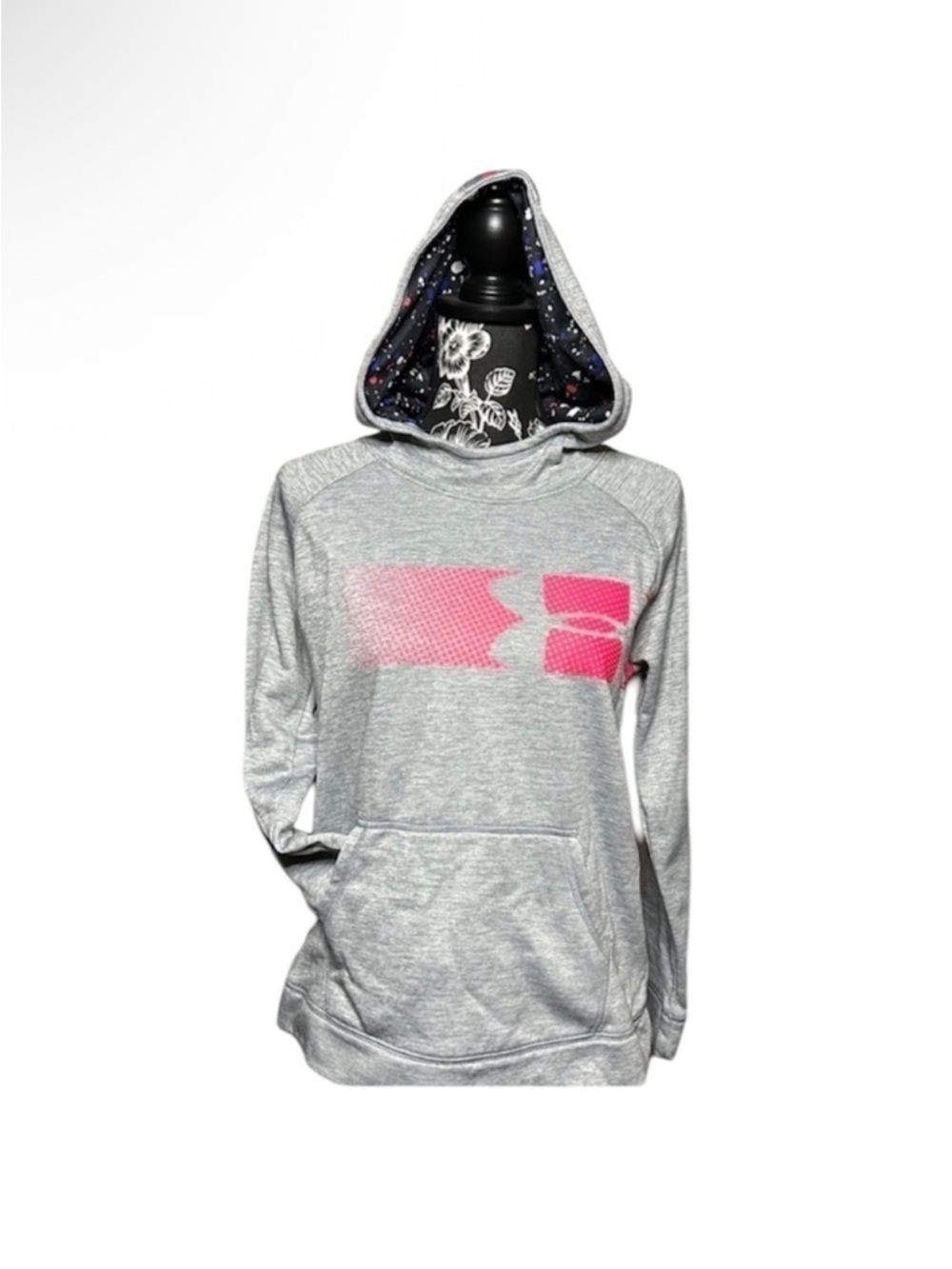 Under Armour Girls Heather Gray Hoodie with Pink Logo